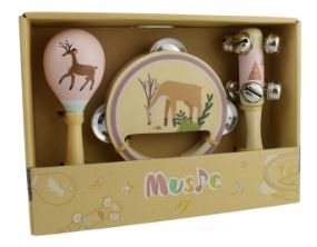 CALM AND BREEZY DEER WOODEN 3 PC MUSICAL SET Sale